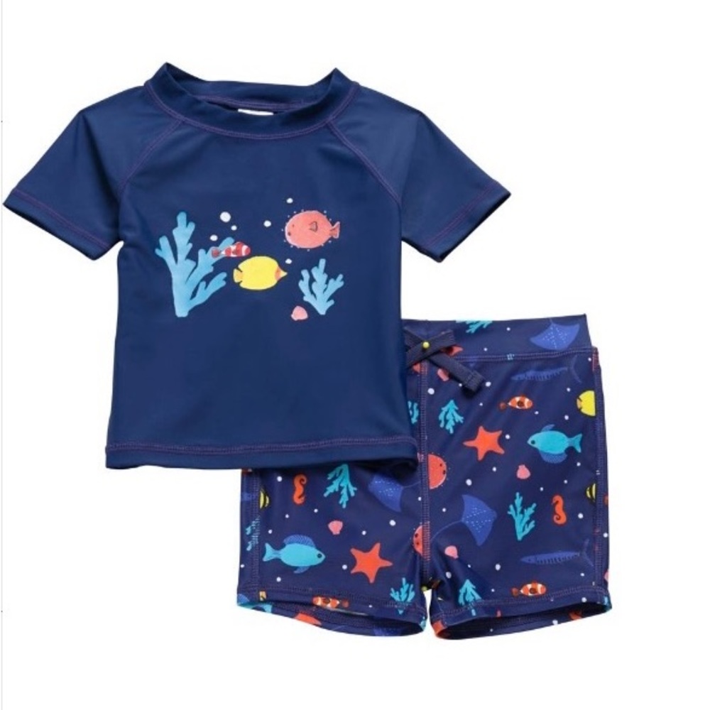 Tucker & Tate toddler swim trunks & rash guard set.